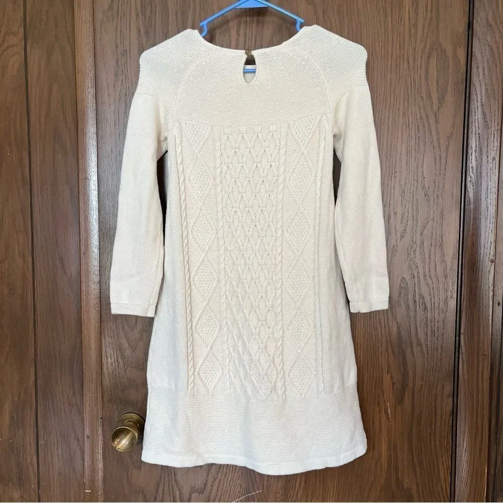 Hanna Andersson Cream Long Sleeve Cable Wool Blend Dress
